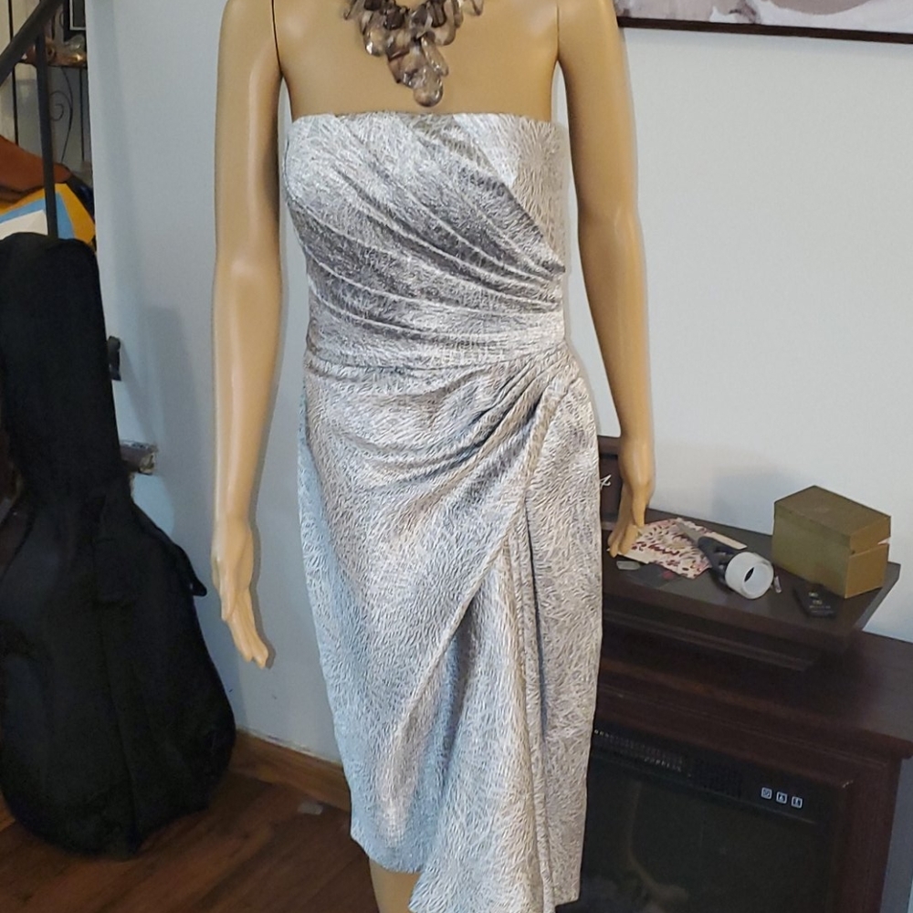 Maggie London Silver Dress, Strapless SIZE 10